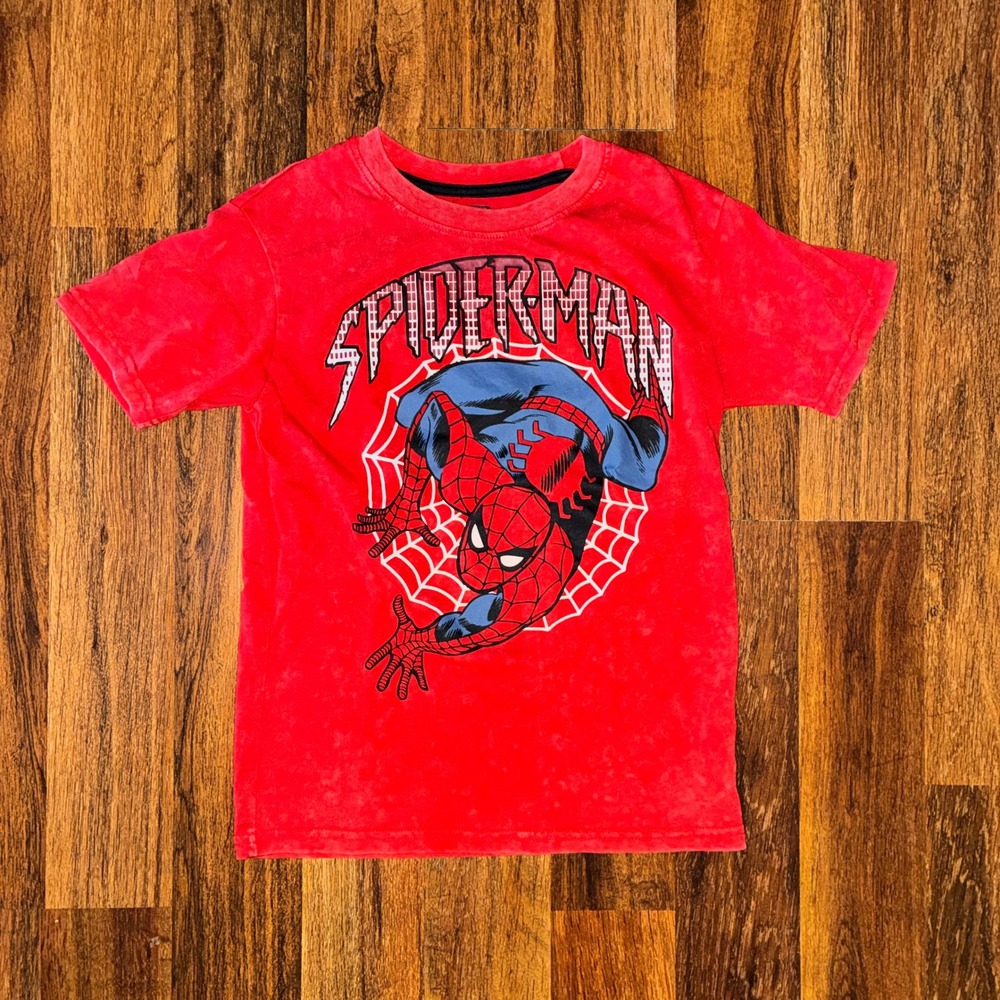 Marvel Spiderman Kids Red Acid Wash Graphic T-Shirt Short Sleeve Size 10